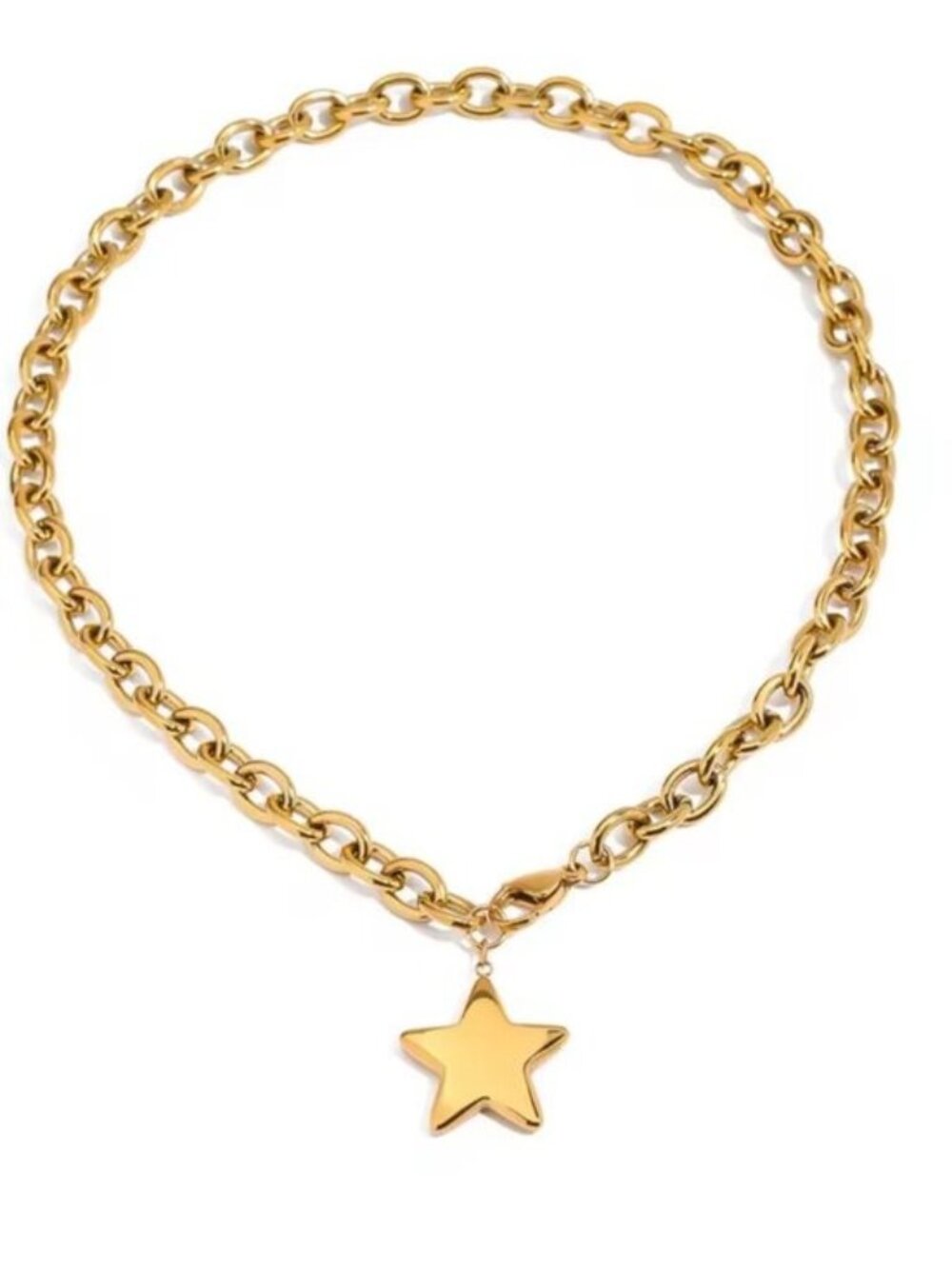 Chunky Star Necklace Waterproof Gold Clasp In front Gold Chain